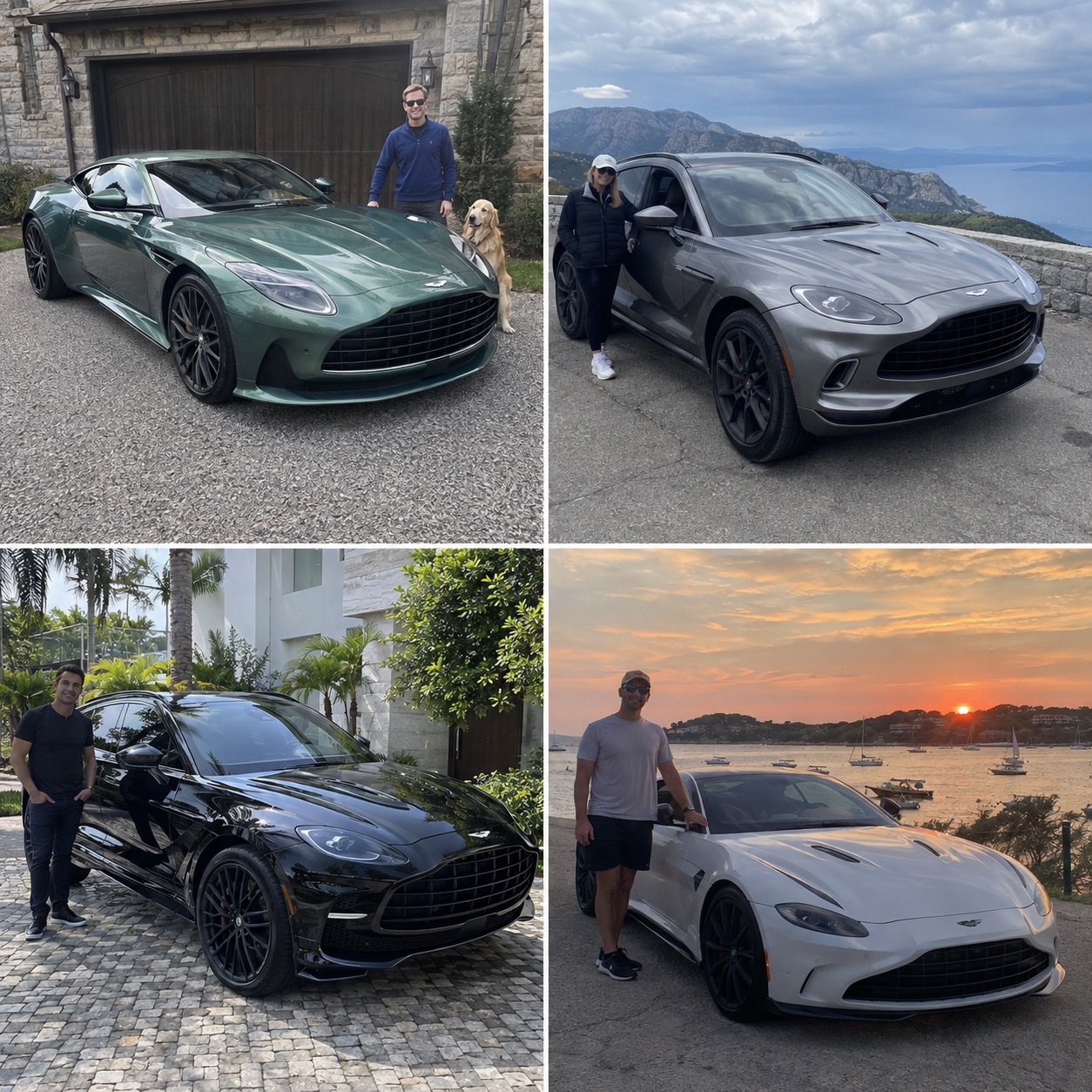 Illustrative candid scene of owners with a Aston Martin vehicle