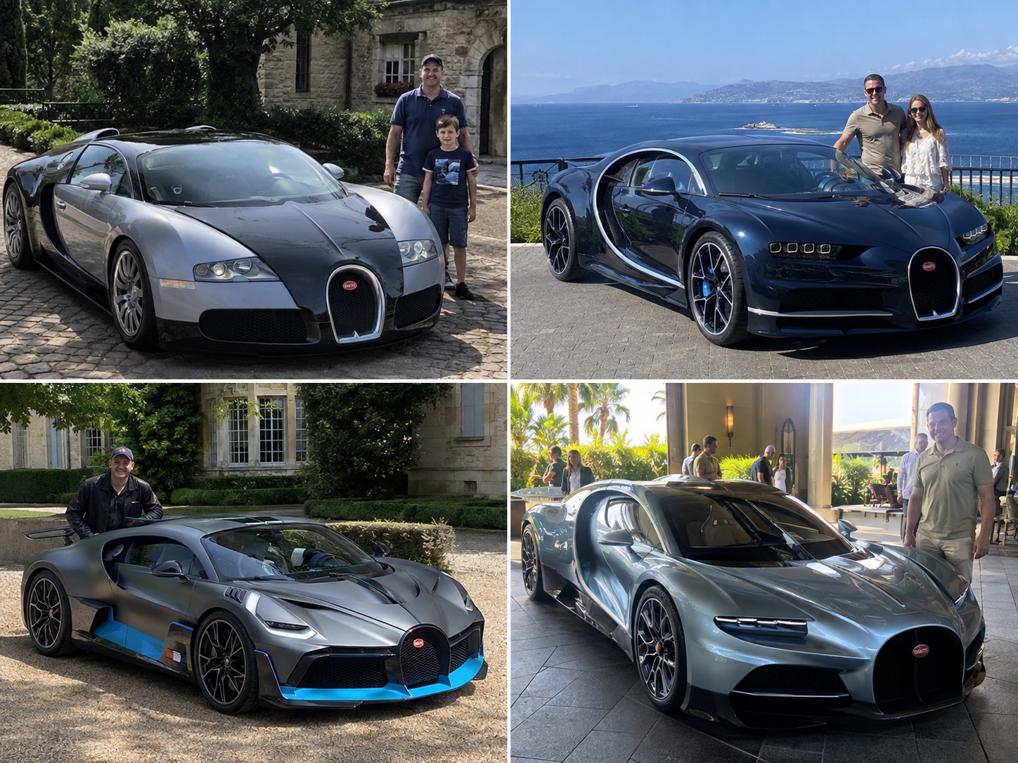 Illustrative candid scene of owners with a Bugatti vehicle
