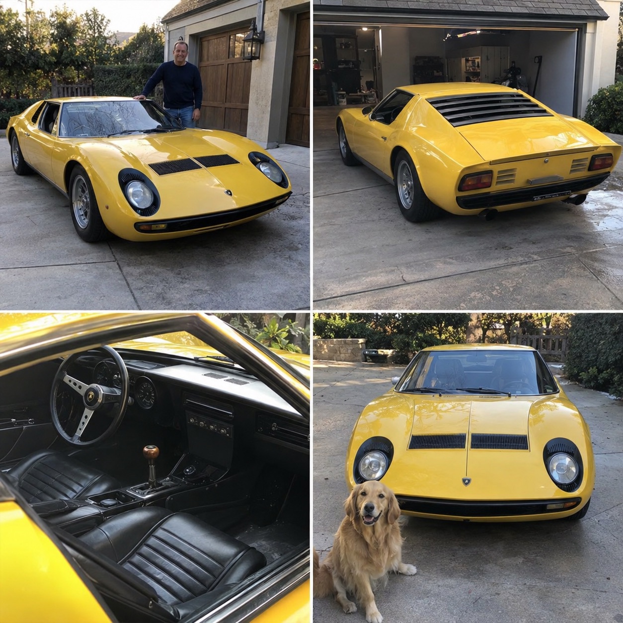 Illustrative candid scene featuring a Lamborghini Miura
