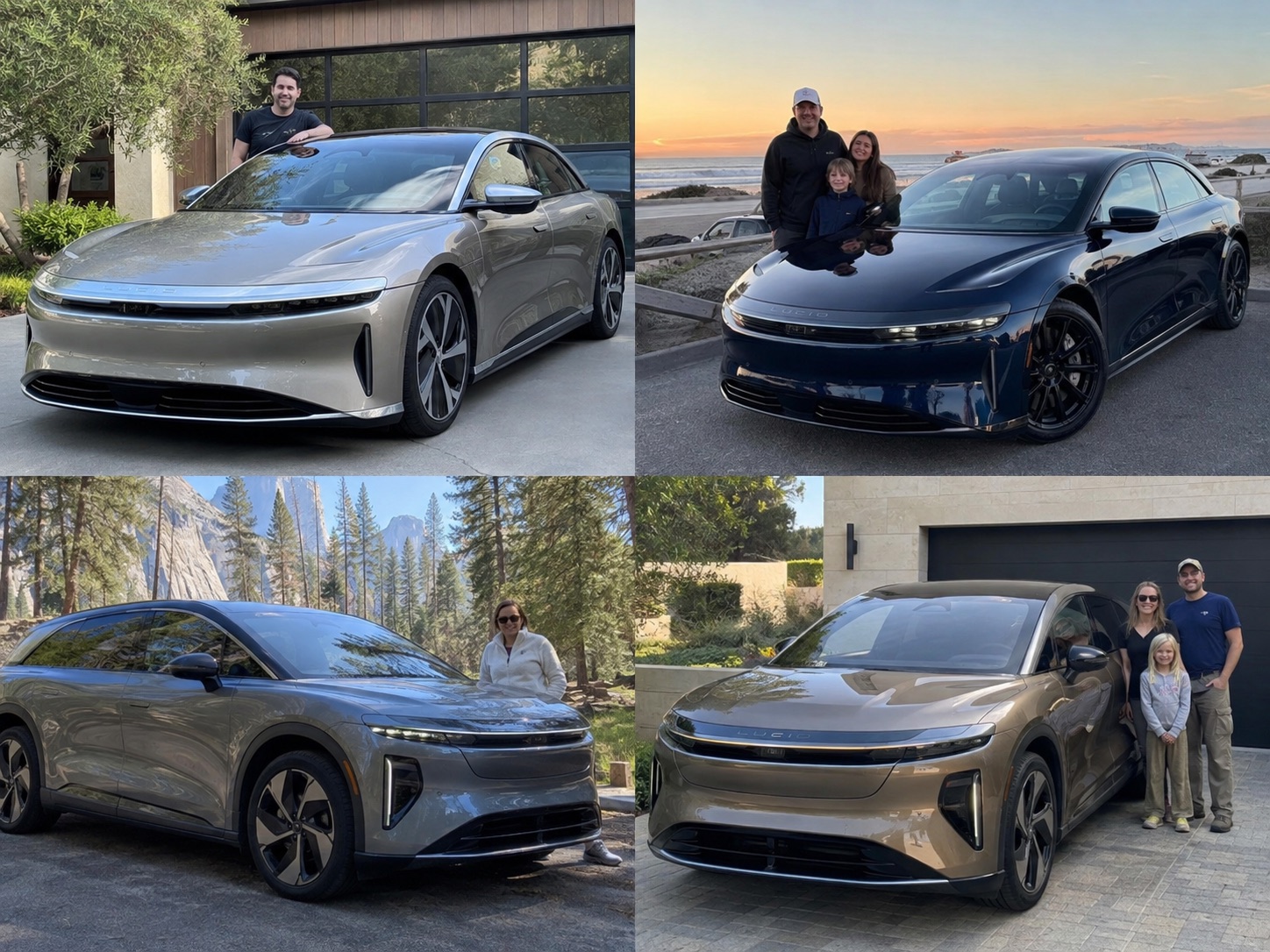 Illustrative candid scene of owners with a Lucid vehicle