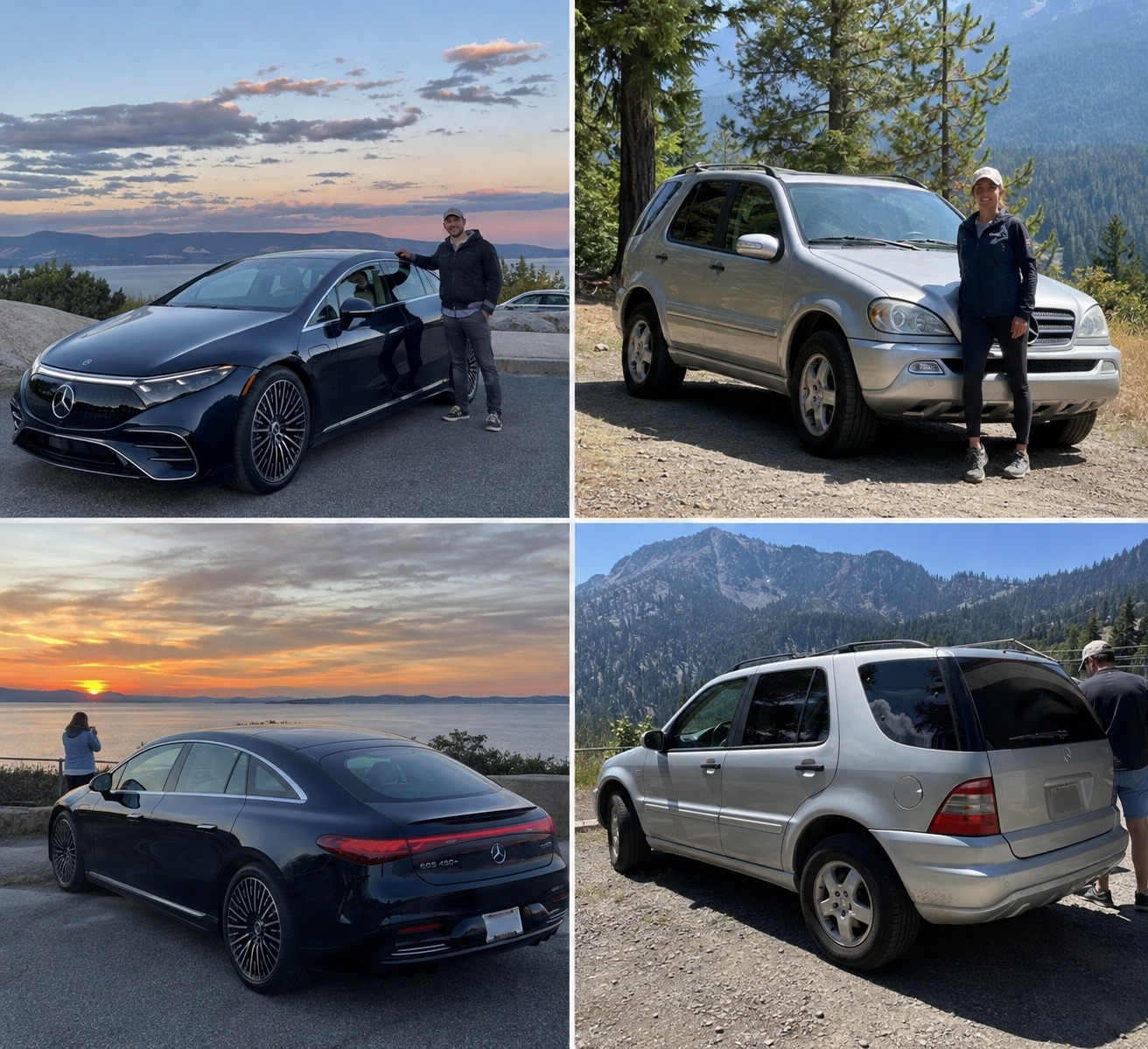 Illustrative candid scene featuring a Mercedes-Benz EQS