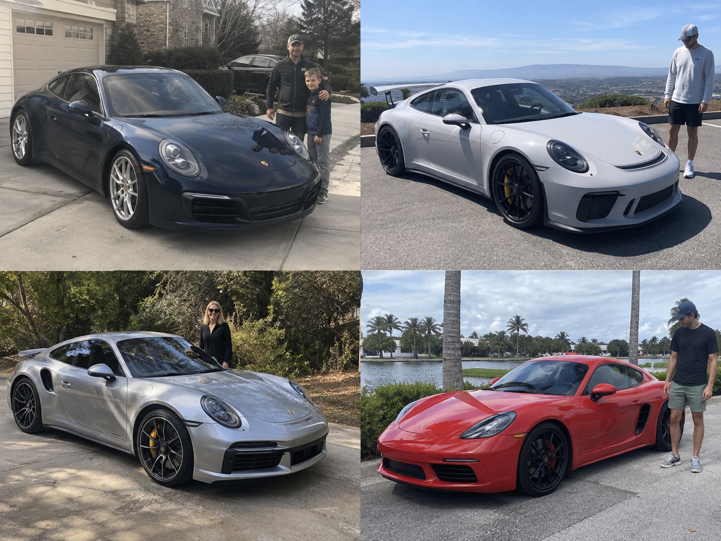 Illustrative candid scene of owners with a Porsche vehicle