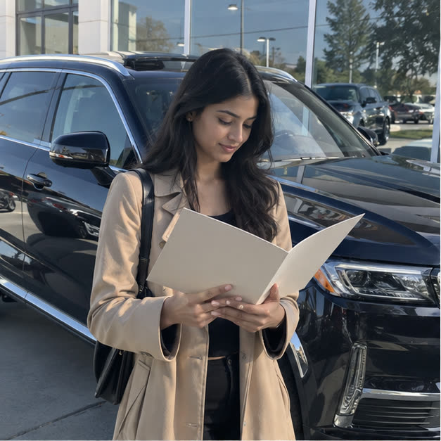 Vehicle owner beside a premium SUV