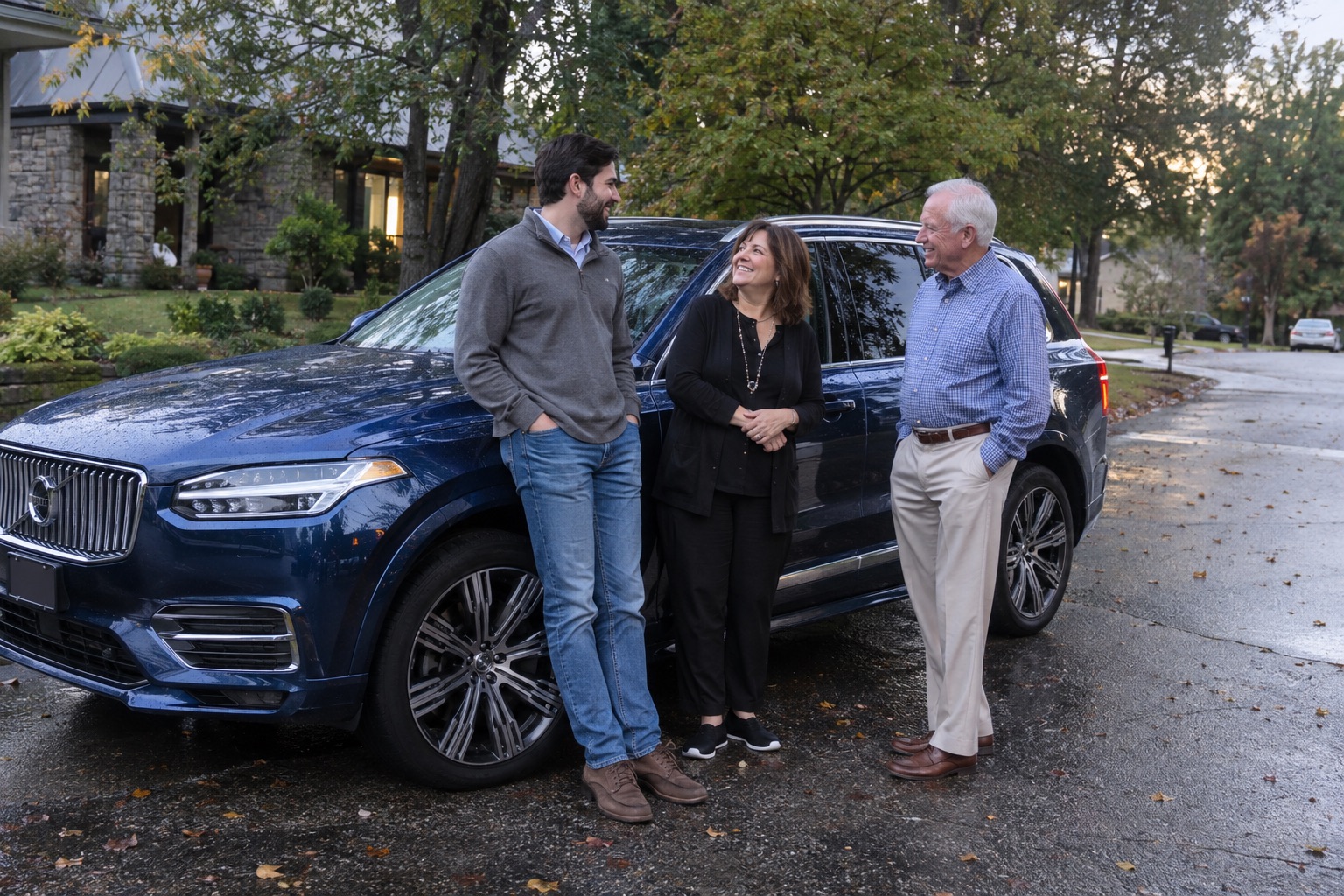 Illustrative candid scene of vehicle owners beside a luxury vehicle for the Arkansas guide