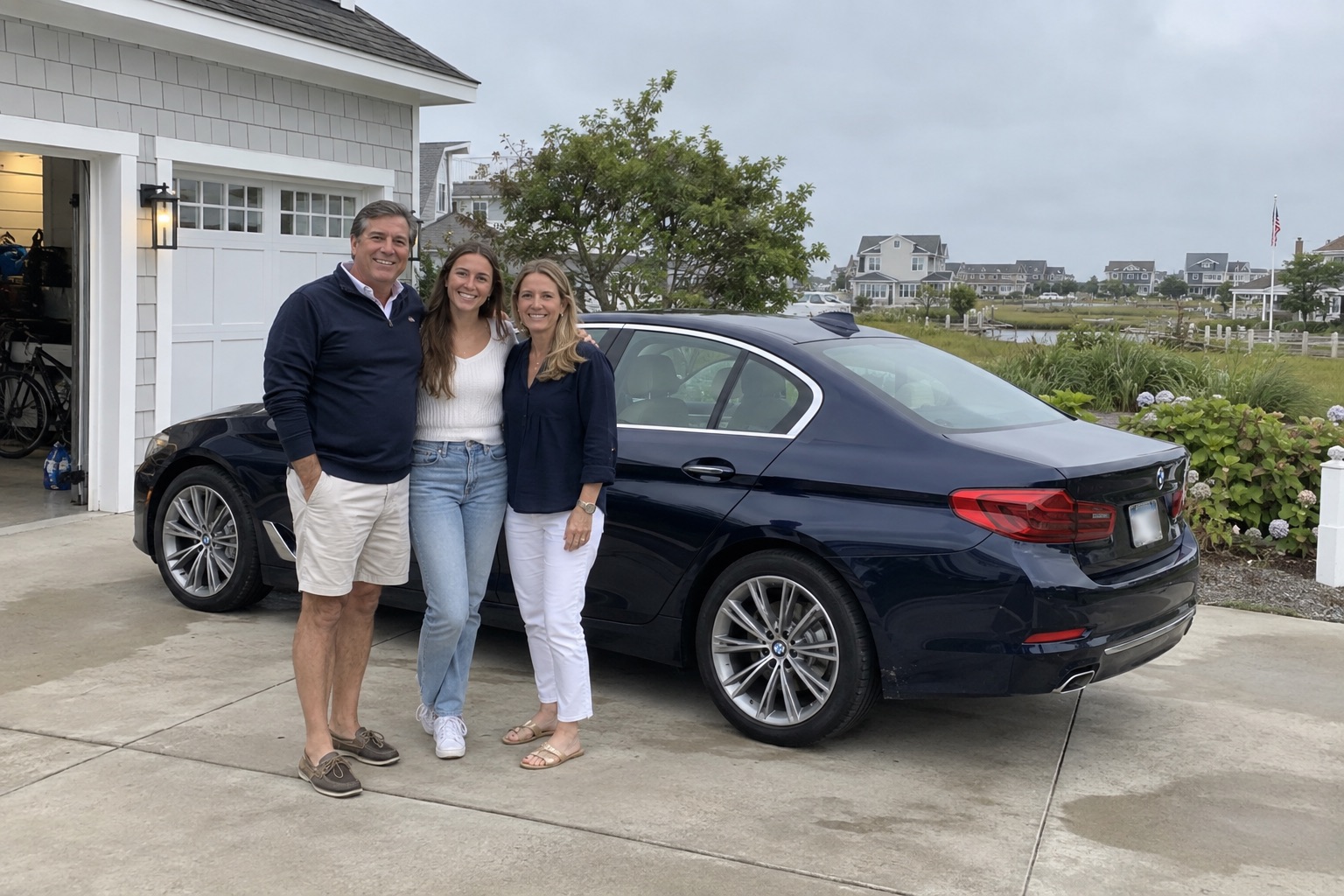 Illustrative candid scene of vehicle owners beside a luxury vehicle for the Delaware guide
