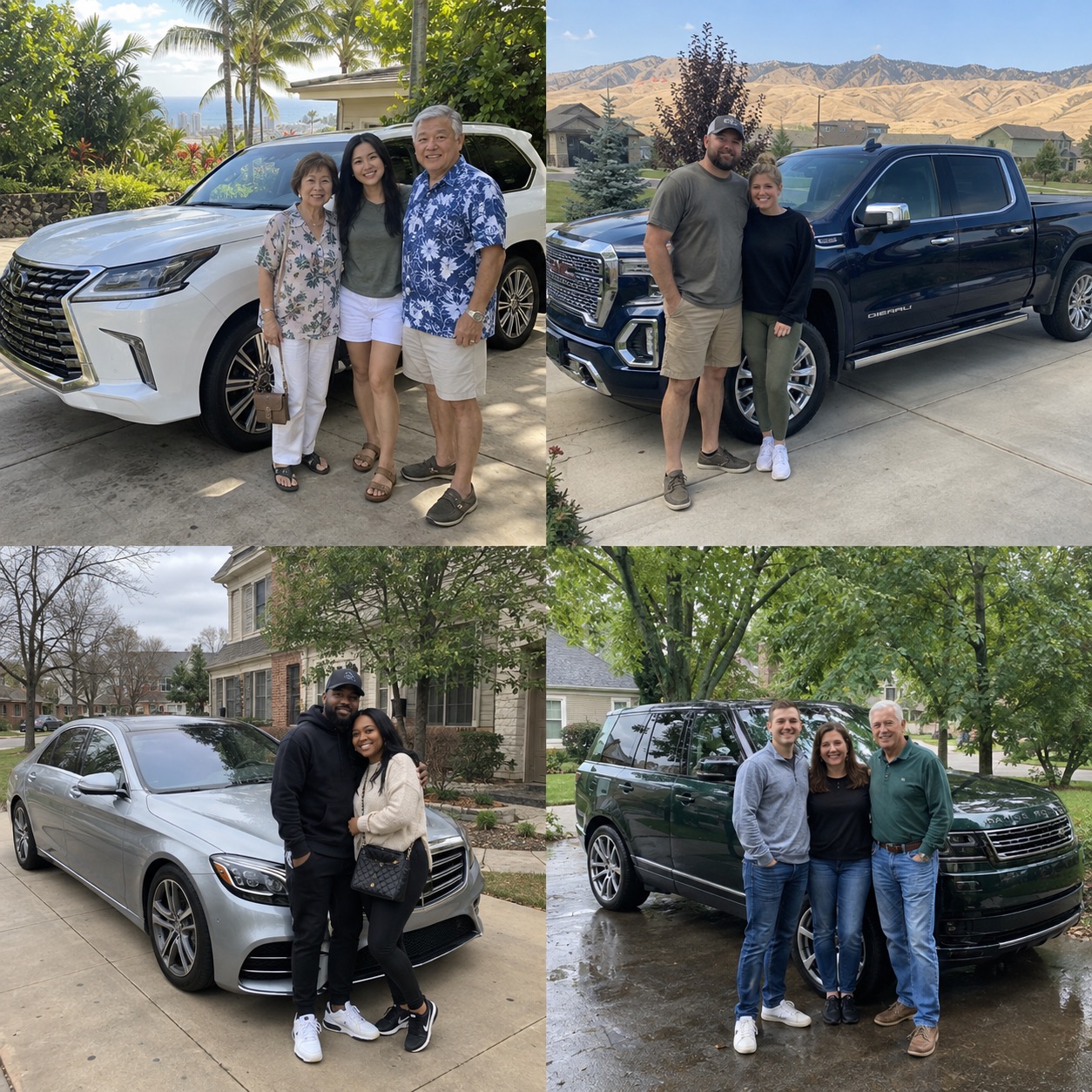 Illustrative candid scene of vehicle owners beside a luxury vehicle for the Illinois guide