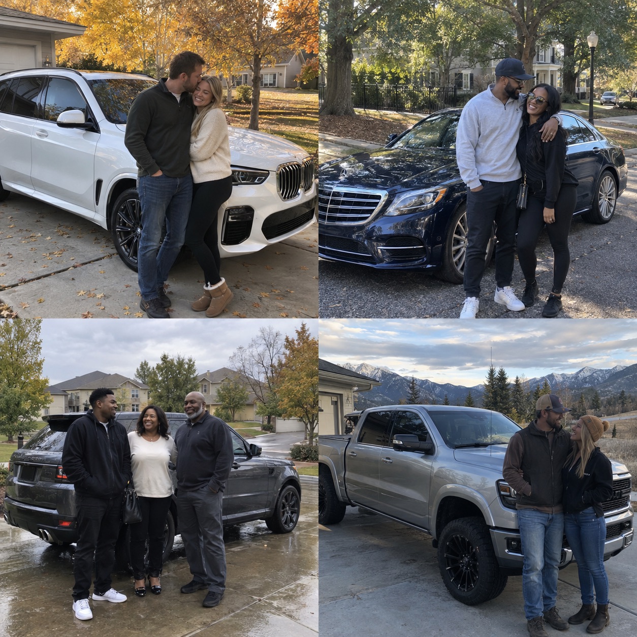 Illustrative candid scene of vehicle owners beside a luxury vehicle for the Minnesota guide
