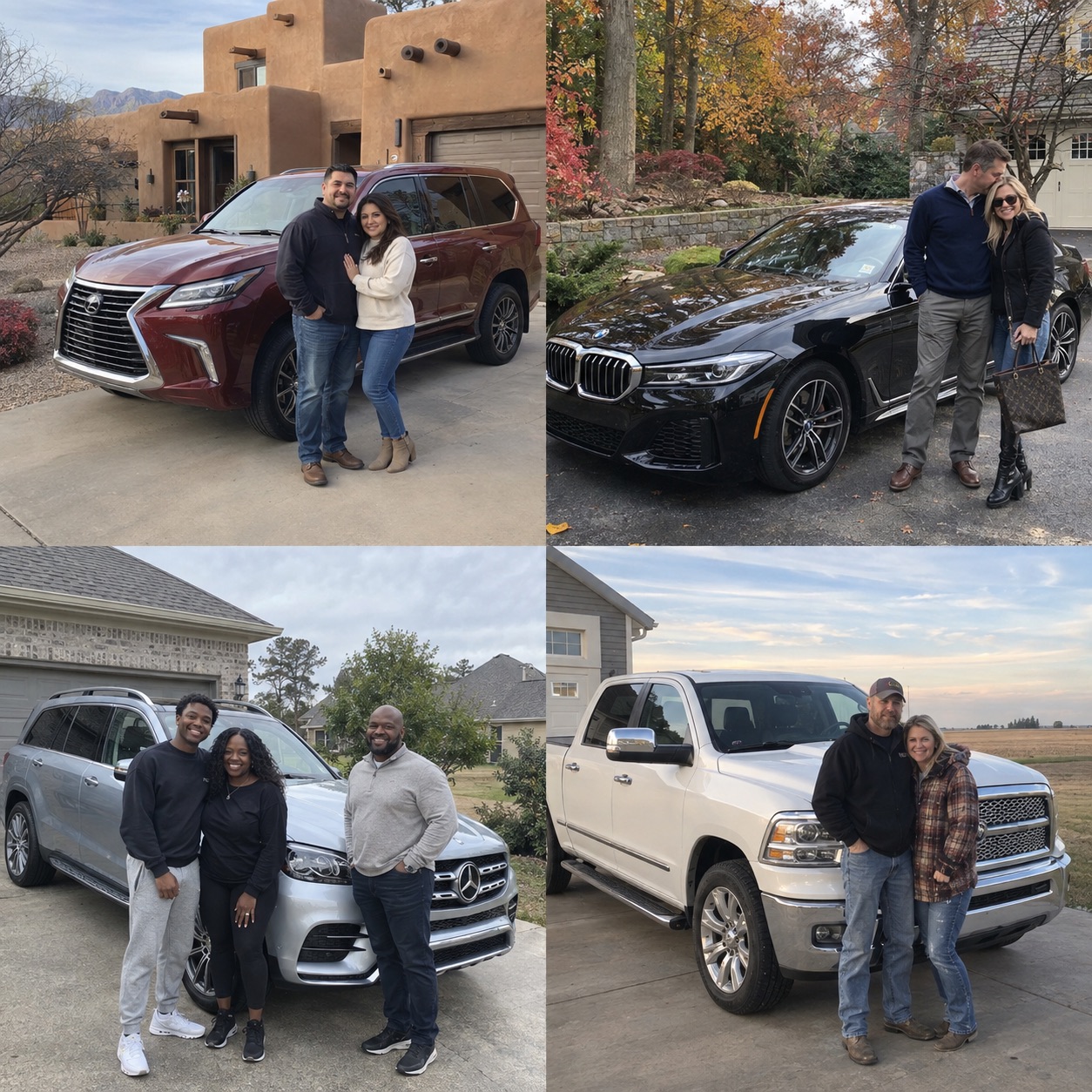 Illustrative candid scene of vehicle owners beside a luxury vehicle for the New York guide