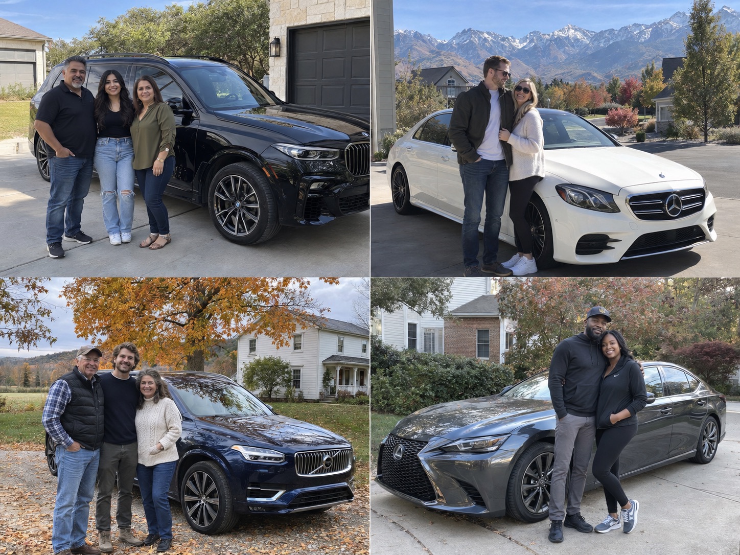 Illustrative candid scene of vehicle owners beside a luxury vehicle for the Texas guide