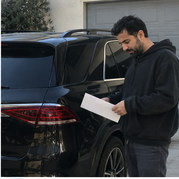 Illustrative candid vehicle scene for registration & plates